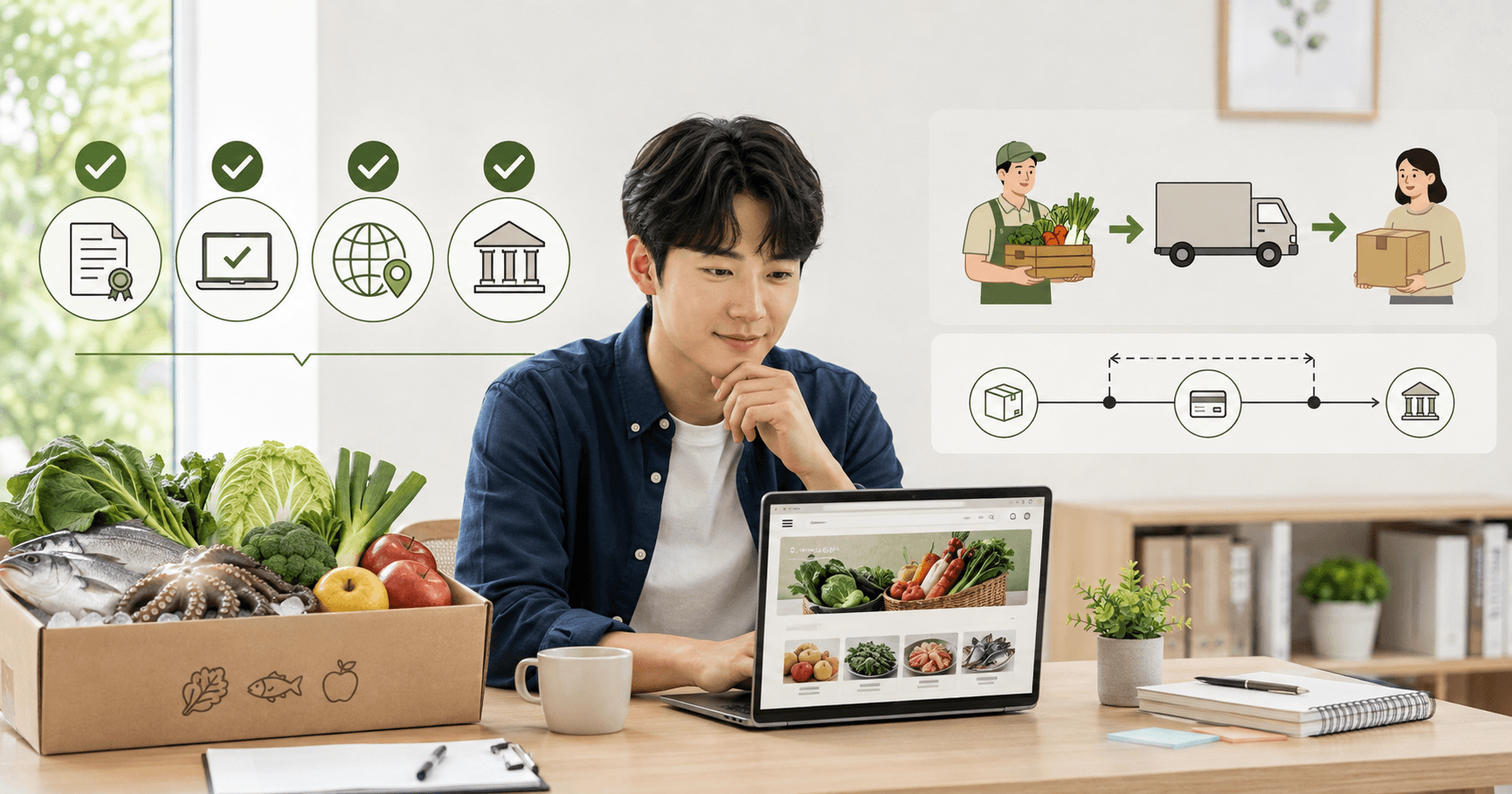 농수산물 온라인 위탁판매를 시작하기 전 사업자등록, 통신판매업 신고, 초기자금을 점검하는 체크리스트 이미지