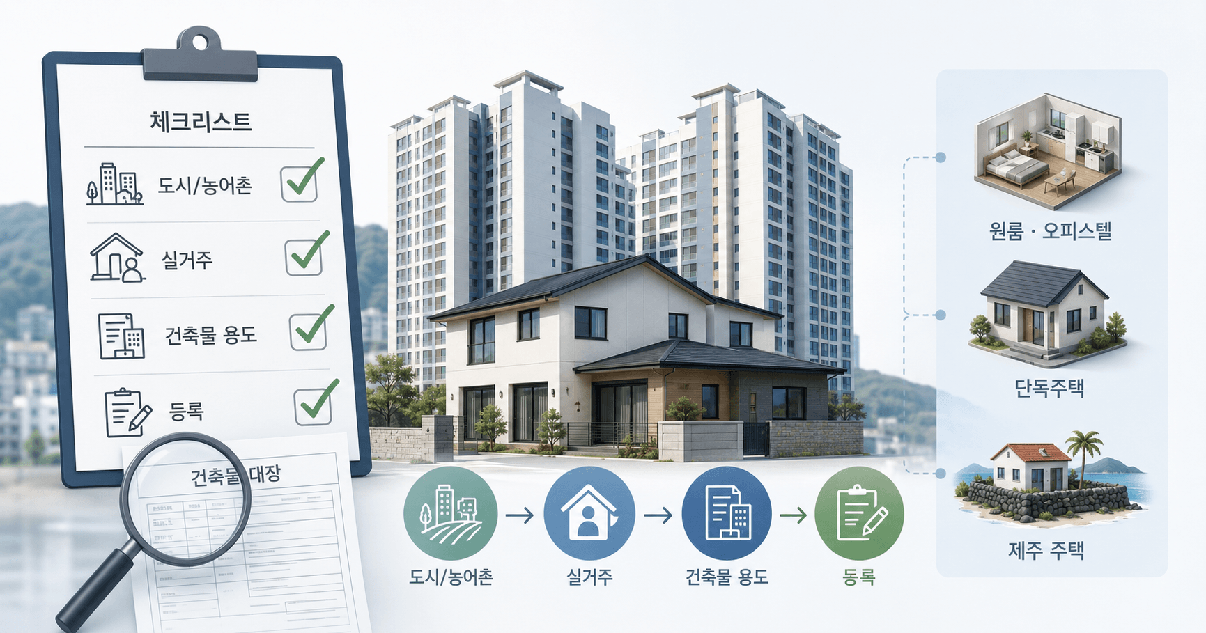 아파트·원룸·제주 주택의 에어비앤비 등록 가능 여부를 건축물 용도와 실거주 조건으로 확인하는 체크리스트 이미지