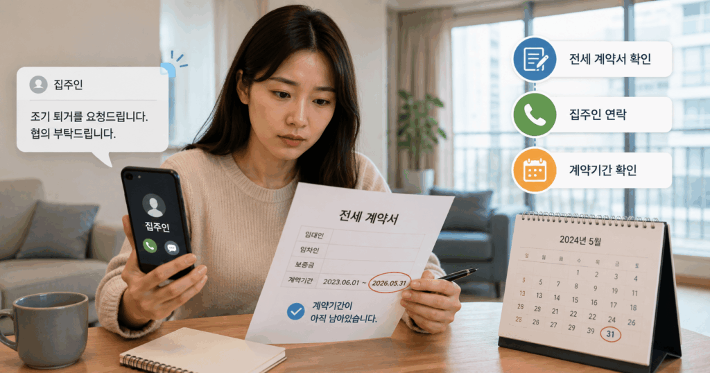 전세 계약기간이 남은 상태에서 집주인의 이사 요구를 받고 임대차계약서 만기일을 확인하는 세입자