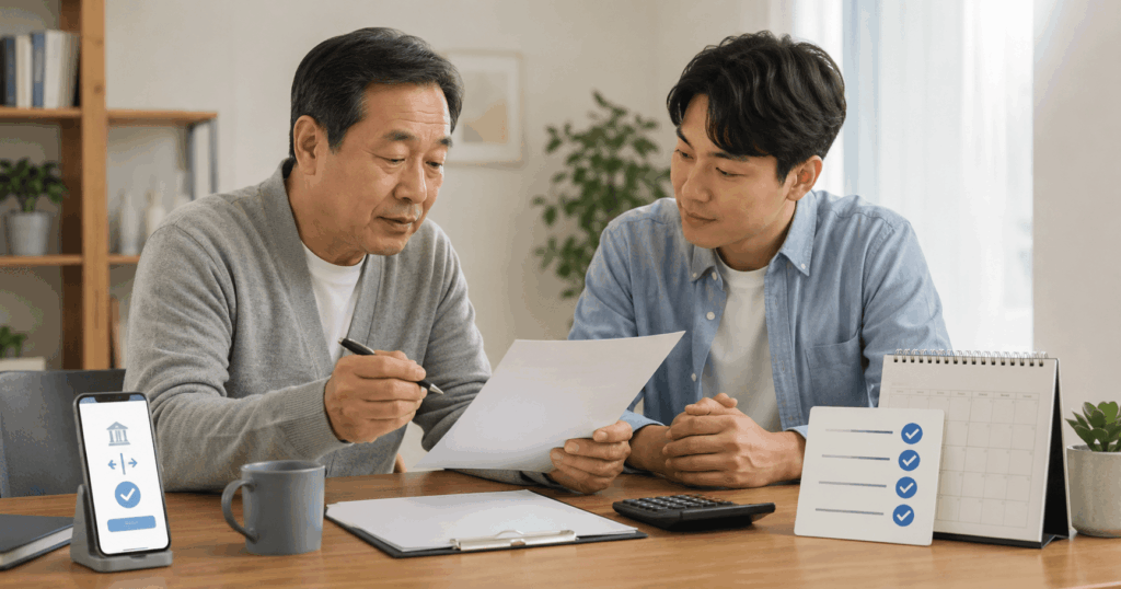 부모가 자녀에게 1억 원을 빌려줄 때 차용증·상환·이자 기준을 확인하는 모습