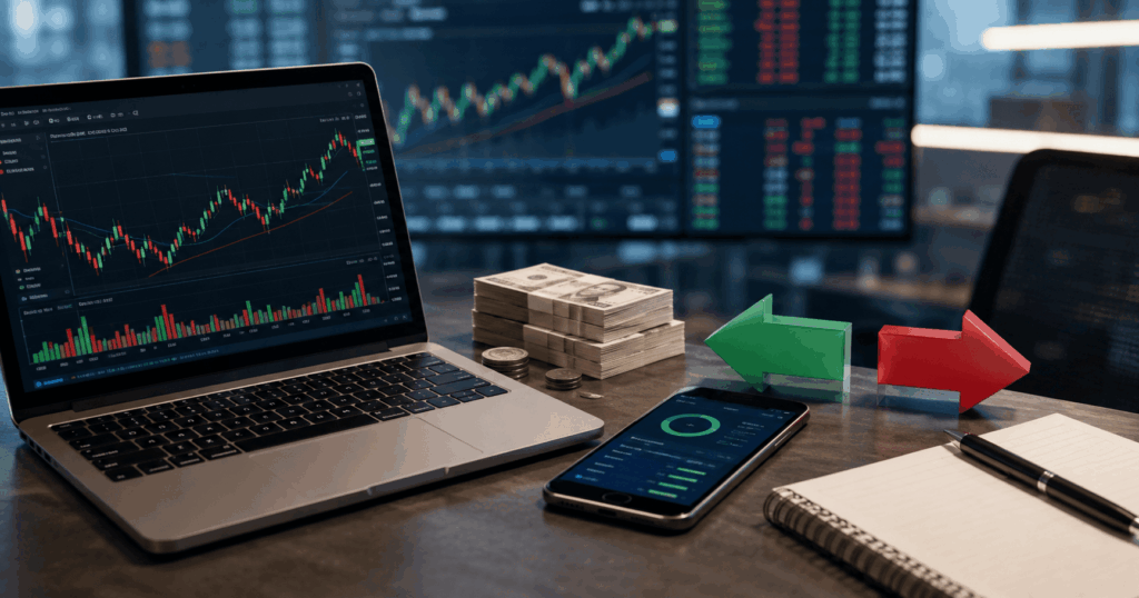 단일종목 레버리지 ETF 거래 화면과 현금 계좌를 함께 보여주는 투자 규제 설명 이미지