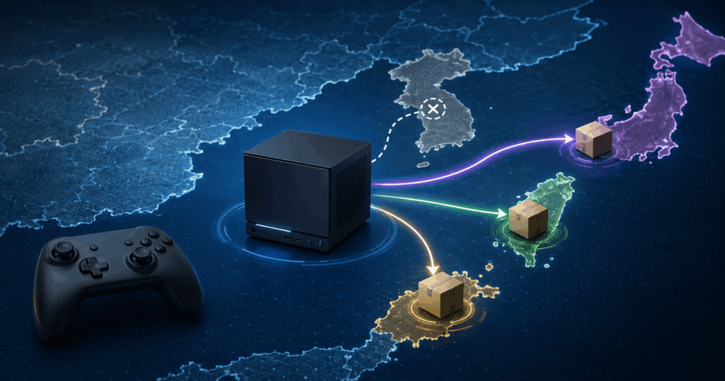 Steam Machine 한국 출시 여부와 일본 대만 홍콩 판매 지역을 비교하는 이미지
