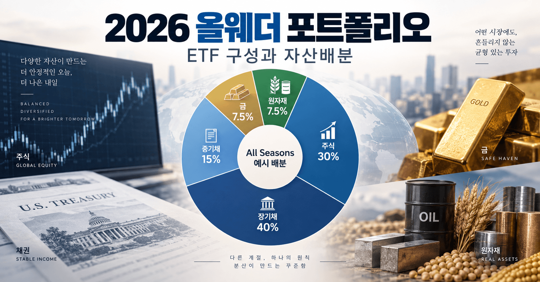 2026 올웨더 포트폴리오 ETF 구성: 주식·채권·금·원자재 비율과 선택 기준